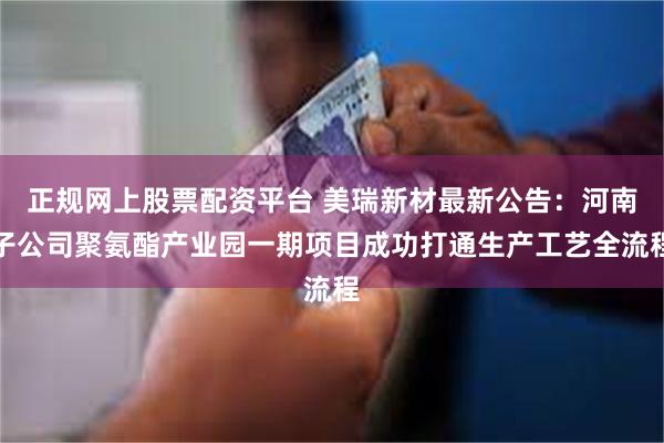 正规网上股票配资平台 美瑞新材最新公告：河南子公司聚氨酯产业园一期项目成功打通生产工艺全流程