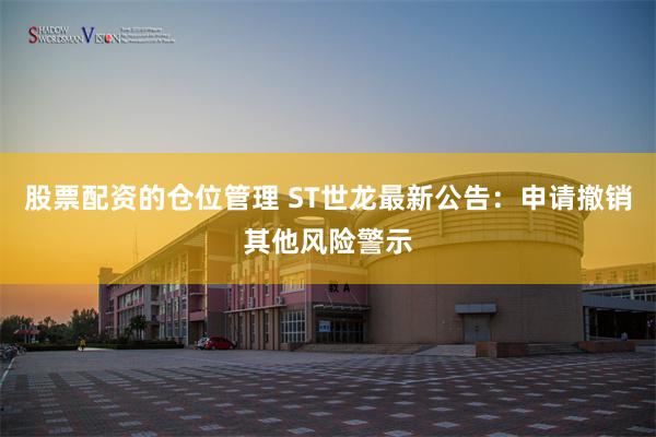 股票配资的仓位管理 ST世龙最新公告：申请撤销其他风险警示