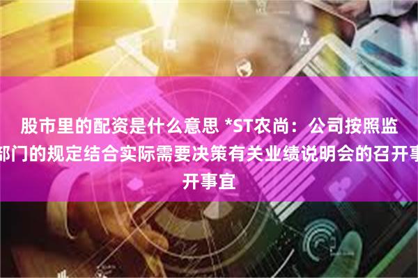 股市里的配资是什么意思 *ST农尚：公司按照监管部门的规定结合实际需要决策有关业绩说明会的召开事宜