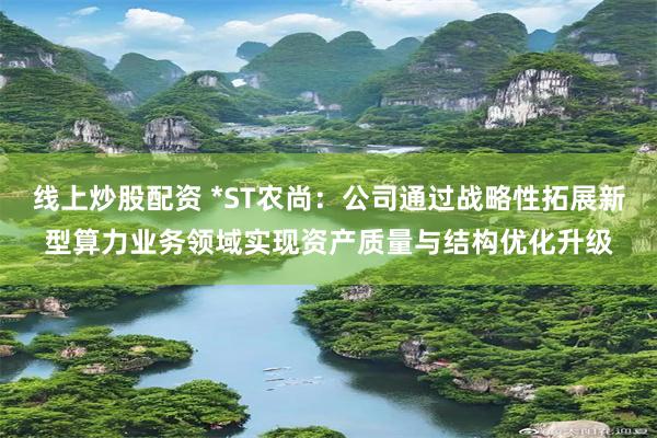 线上炒股配资 *ST农尚：公司通过战略性拓展新型算力业务领域实现资产质量与结构优化升级