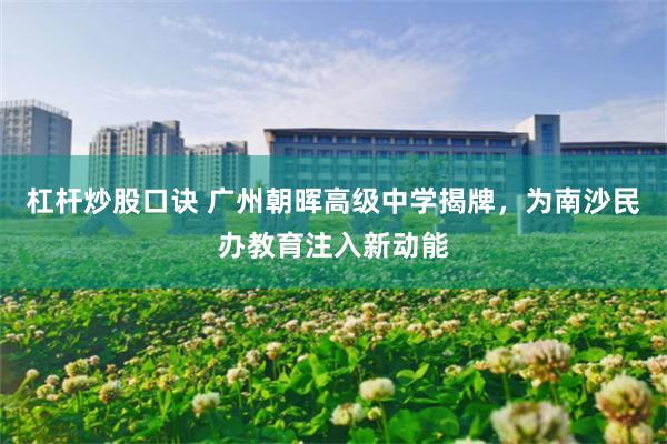 杠杆炒股口诀 广州朝晖高级中学揭牌，为南沙民办教育注入新动能